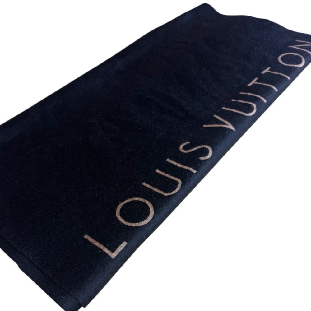 Louis Vuitton Black and Gold 100% Cashmere Large Logo Shawl Wrap Stole Auth - Picture 4 of 16